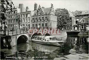 CPM Amsterdam Grimburgwal Maison sur les trois canaux Bateau