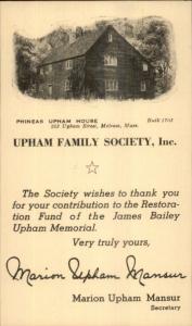 Melrose MA Upham Family Society Postal Card