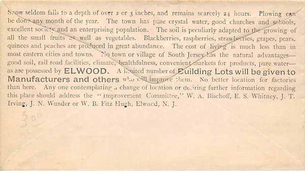 Elwood envelope, 6 inch x 3 1/4 inch in Elwood, New Jersey