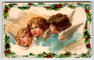 Christmas Postcard Cherub Angles In Clouds Holly Ernest Nister Bavaria Undivided