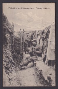 Vinatge postcard GERMANY WWI Patriotic Breakfast in Trenches Feldpost