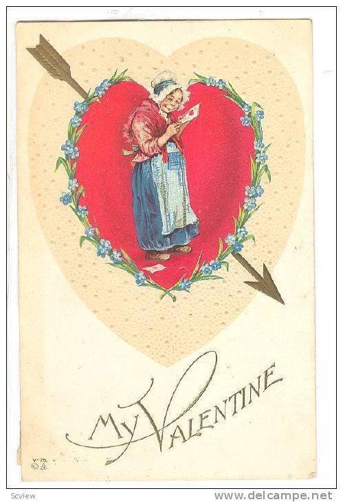 Valentine Greetings, Old Woman Reading A Valentine Greeting Card, My Valenti...