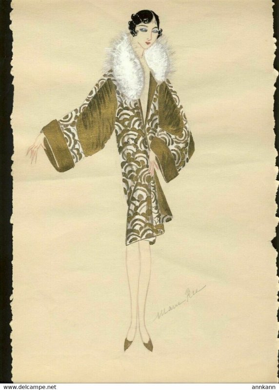 ORIGINAL ART hand drawn ART DECO 1920s woman's fashion #2 MODE