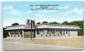 BIRMINGHAM, AL Alabama ~ Roadside LOU-JAC DRIVE-IN c1940s Kropp Linen Postcard