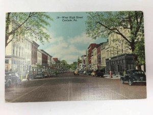 Carlisle PA West High Street Scene Postcard Cars Storefronts People