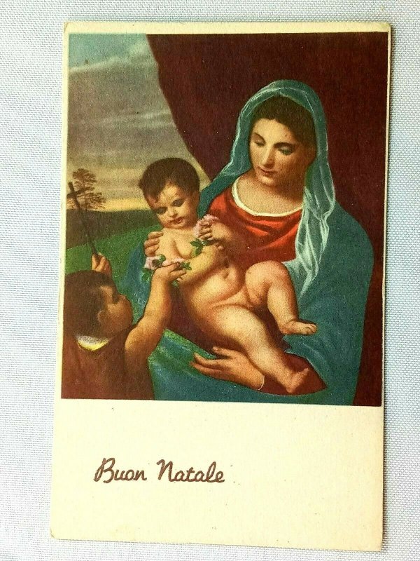 Vintage Postcard 1930's Buon Natale Woman and Two Younger Children Religious