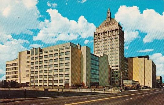 Risiing Againt The Skyline Of Downtown Rochester New York