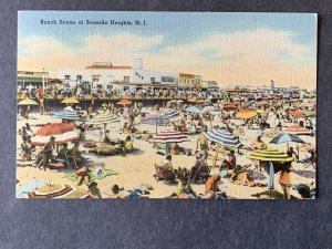 Beach Scene At Seaside Heights NJ Linen Postcard H2325082621