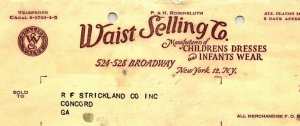 1949 ROSENBLUTH WAIST SELLING CO CHILDREN DRESSES NEW YORK INVOICE BILLHEAD Z812