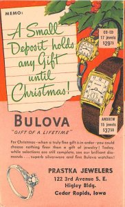 Bulova Prastka jewelers Cedar Rapids, Iowa, USA Advertising Unused 