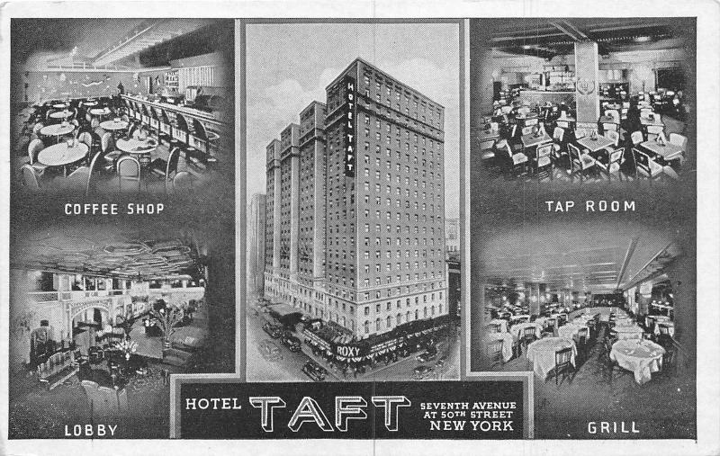 New York City~Hotel Taft~5 Views-Coffee Shop-Lobby-Tap Room-Grill~1920s Postcard