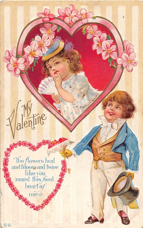 E71/ Valentine's Day Love Postcard c1915 Well-Dressed Kids Fancy 23