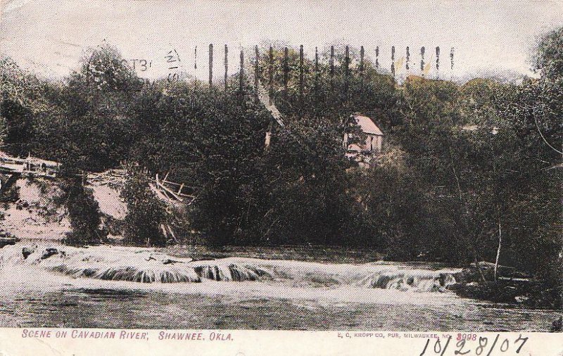 Postcard Scene on Cavadian River Shawnee OK