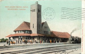 Vintage Postcard New Grand Trunk Depot Brantford Ontario Canada Railroad