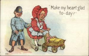 Police Officer Cop anf Lady? w/ Carriage c1910 Postcard
