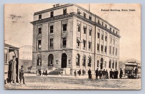 J96/ Boise Idaho Postcard c1910 Federal Building Trolley People  276