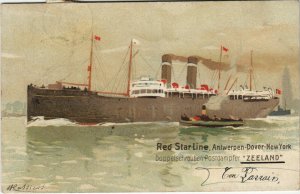 PC ADVERTISING, RED STAR LINE, POSTER TYPE, Vintage LITHO Postcard (b28113)