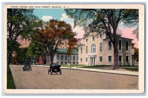 Bristol Rhode Island RI Postcard Court House And High Street Cars c1930's