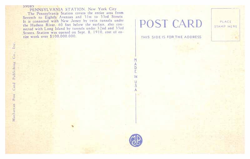 Postcard TRAIN STATION SCENE New York City New York NY AT7020