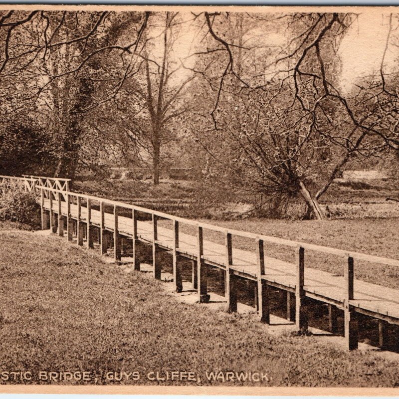 c1910s Guy's Cliffe, Warwick, England Rustic Bridge Wooden Footpath Stream A352