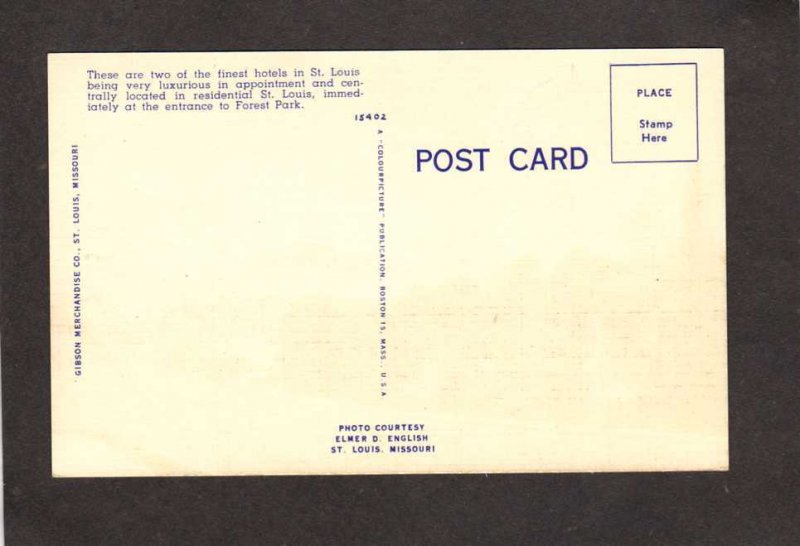 MO Park Plaza Chase Hotel St Louis Missouri Linen Postcard Forest Park