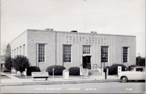 Post Office Mesa AZ Passey Investment Co Bench Sign 1950's RPPC Postcard H40