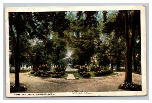 Vintage 1930 Postcard Elmwood Cemetery Circle & Fountain Centralia Illinois