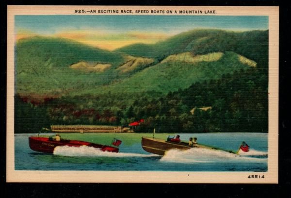 An Exciting Race Speed Boats on A Mountain lake, Unused