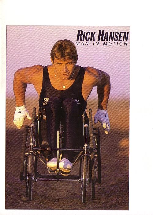 Rick Hansen Man in Motion in His Wheelchair,  Advertising Stedman's Bookstore