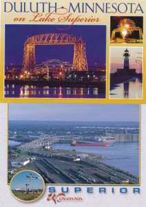 (2 cards) Duluth and Superior MN, Minnesota - Bridge Lighthouse Freight Yard