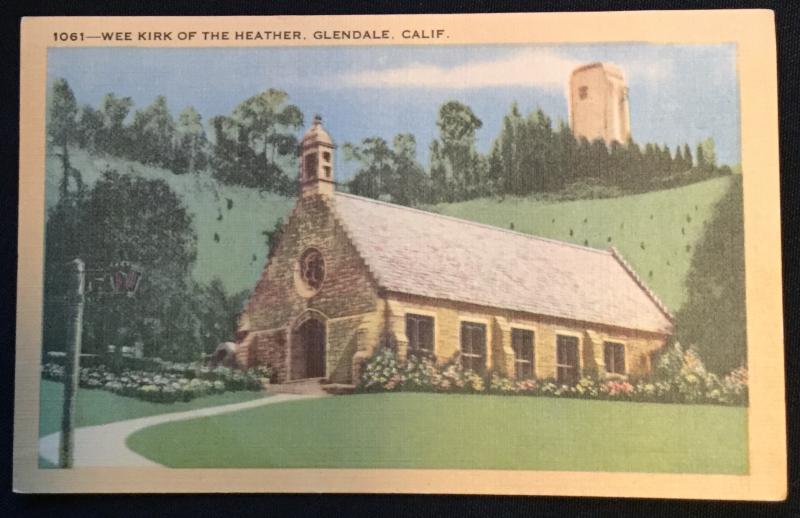 Wee Kirk of the Heather Glendale CA Unused Linen Postcard LB