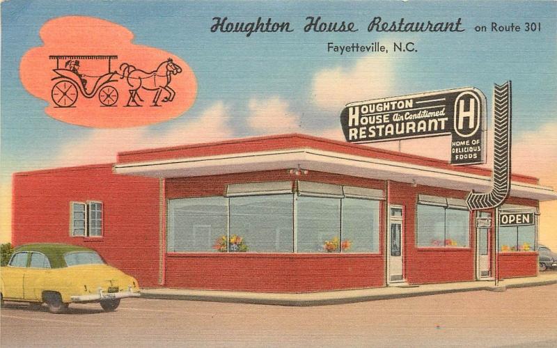 Linen Roadside Postcard Houghton House Restaurant Fayetteville NC Route 301