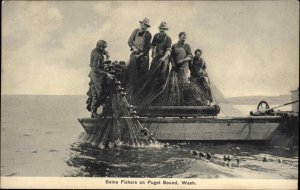 Puget Sound WA Seine Fishing Fishermen c1910 Postcard