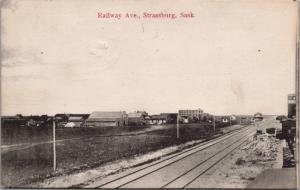 Railway Avenue Strassburg Sask Saskatchewan SK Rail c1909 Antique Postcard E24