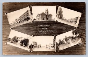 J90/ Rock Rapids Iowa RPPC Postcard c1920s 6View Stores School  281