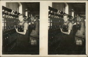 Work Labor Textile Spools Machinery Stereoscopic c1915 Real Photo Postcard