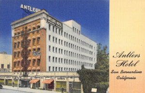 ANTLERS HOTEL San Bernardino, California ca 1940s Linen Vintage Postcard