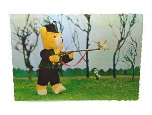 Teddy Bear Soldier With Gun  Vintage Postcard 1960s