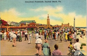 postcard Daytona Beach FL - Oceanfront Promenade - Posted Titusville FL 1956