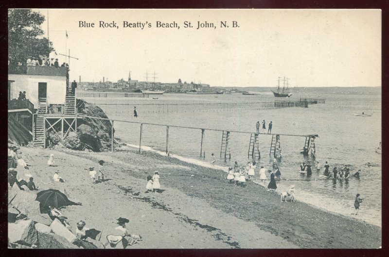 h2499 - ST. JOHN NB Postcard 1910s Beatty's Beach Blue Rock