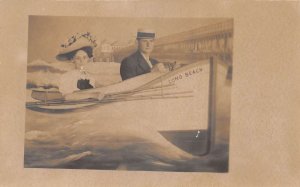 Long Beach Couple in Boat Studio Real Photo Vintage Postcard AA74553