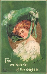 Woman Wearing Of The Green Clapsaddle Antique Postcard KK1245