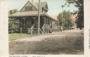 New Dorp S. I. NY Railroad Station Train Depot Hand Colored Real Photo Postcard