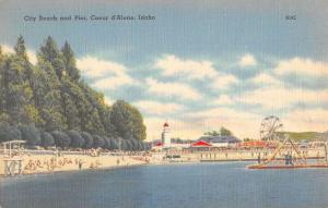 Coeur D Alene Idaho City Beach And Pier Linen Antique Postcard K26728