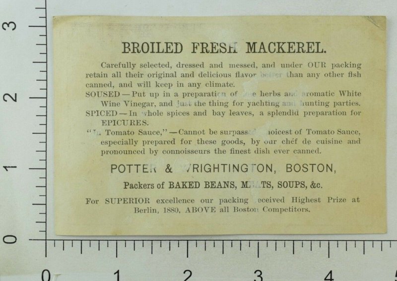 1880's Potter & Wrightington Fresh Mackerel Victorian Trade Card #2 P30