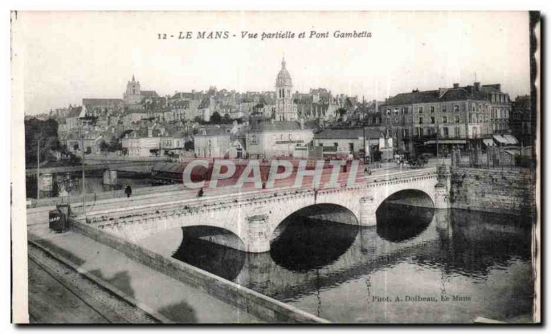 Old Postcard Le Mans Partial view and Pont Gambetta