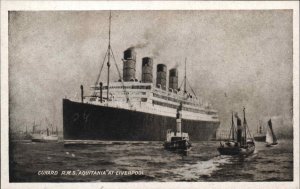 Steamship Boats, Ships Aquitania Cunard c1900s-20s Postcard