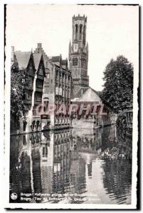 Postcard Modern Bruges Belfry Tower view from the dock of the Rosary