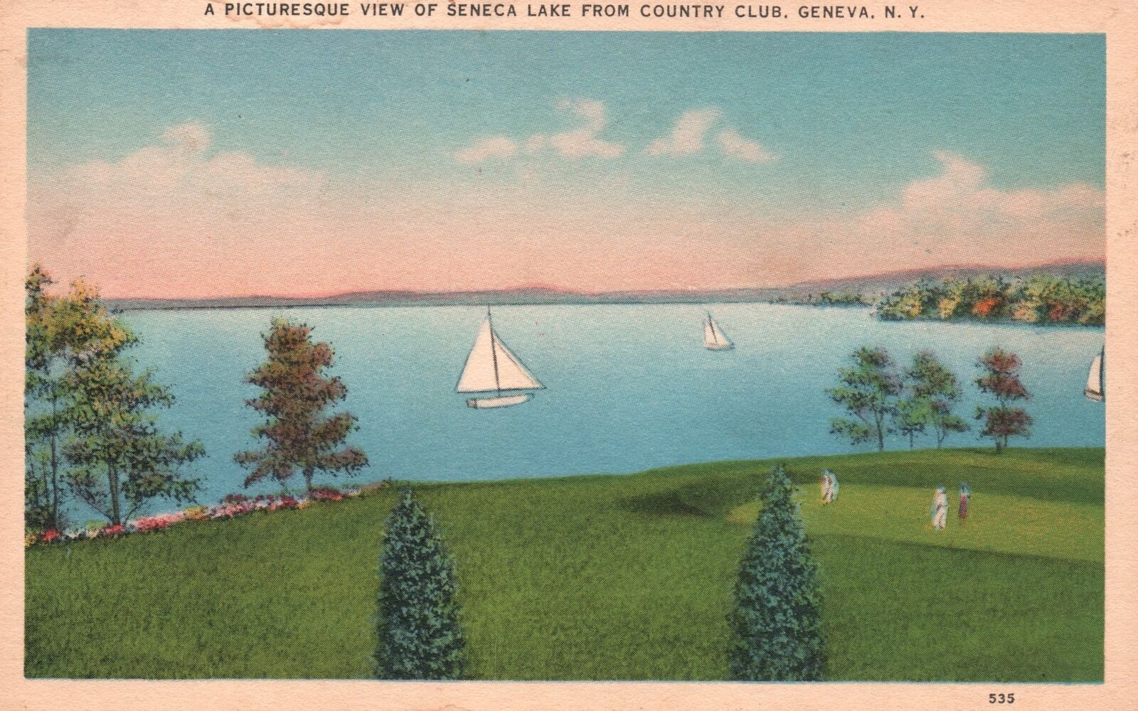 Vintage Postcard 1935 Picturesquare View Seneca Lake From Country Club