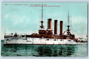 Maine ME Postcard US Battleship Warship Navy Battleship c1910's Vintage Antique